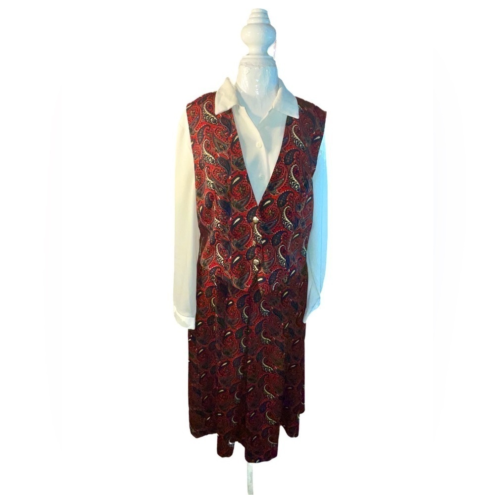 Vintage 1980's Leelie Beele 2 Piece Boho Paisley Maxi A-line Dress/Vest Size 12